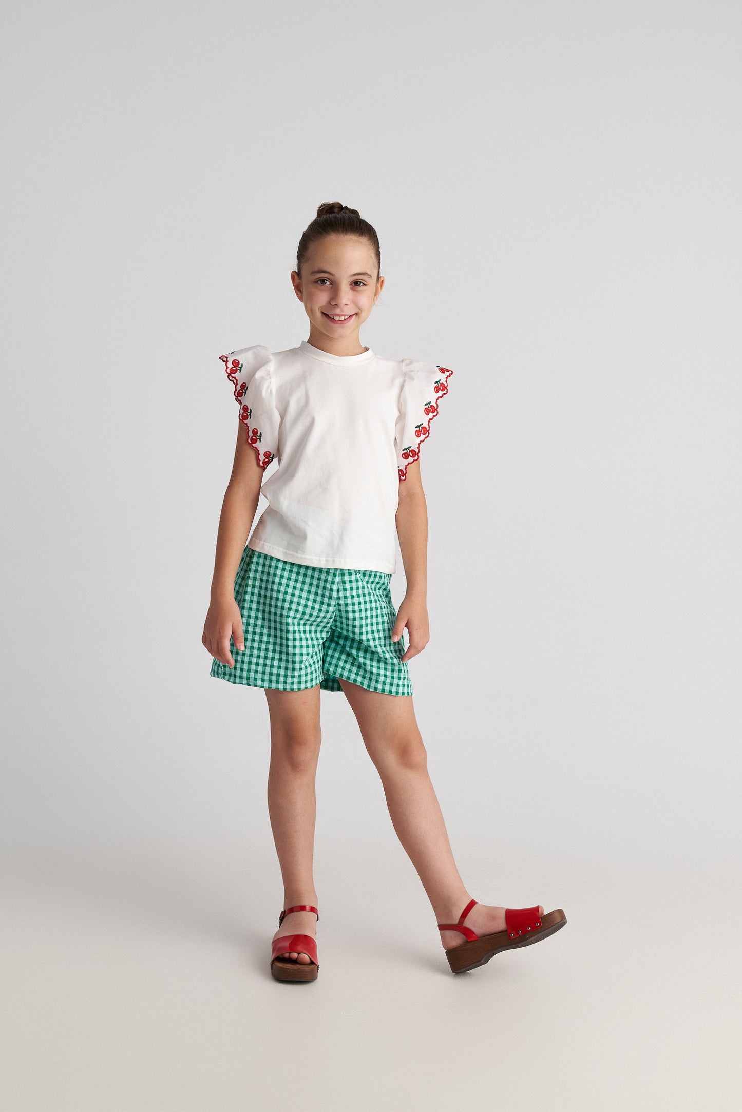 TWO IN A CASTLE FOREST SKY SET WITH CHERRIES TOP & VICHY SHORTS