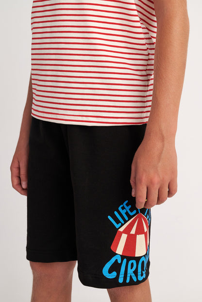 TWO IN A CASTLE  CIRCUS LIFE STRIPED TOP & LOGO SHORTS SET