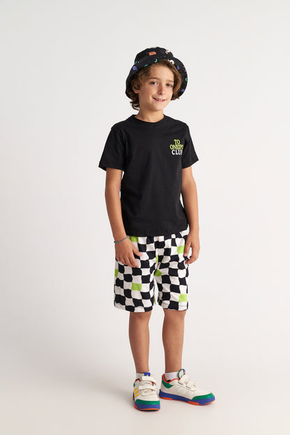 TWO IN A CASTLE CHESS T-SHIRT AND ALLOVER PRINT SHORTS SET