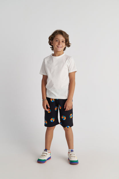 TWO IN A CASTLE COOL RAINBOW FACES T-SHIRT AND  PRINT  SHORTS SET