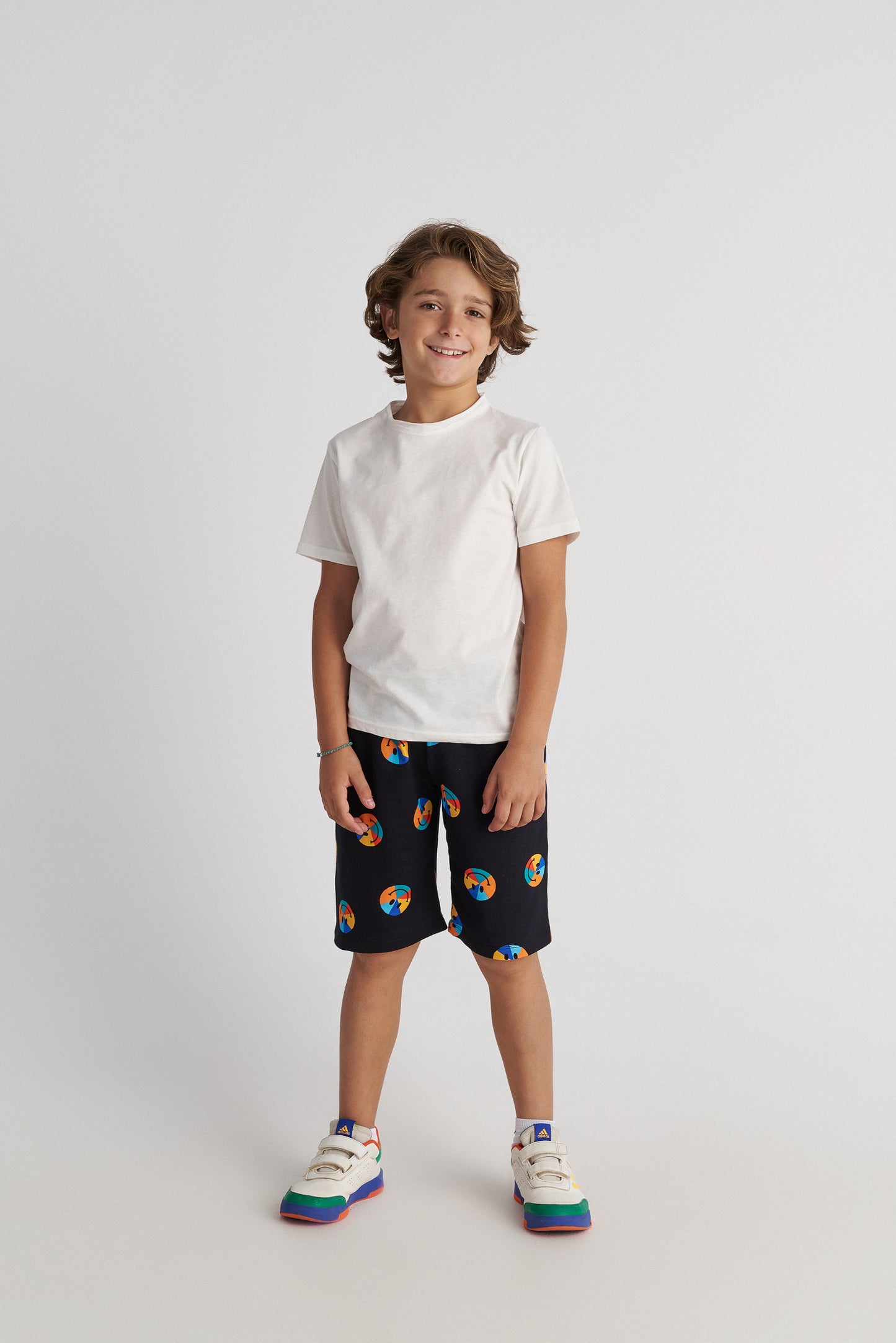 TWO IN A CASTLE COOL RAINBOW FACES T-SHIRT AND  PRINT  SHORTS SET