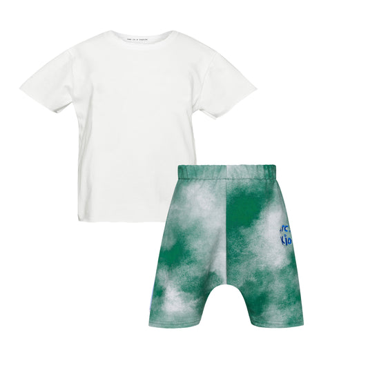 TWO IN A CASTLE LITTLE GARDENER TIE DYE SLOUCHY SHORTS AND  T-SHIRT  SET