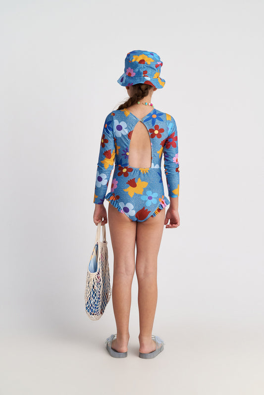 TWO IN A CASTLE BOTANICAL FLORAL BACKLESS LONG SLEEVE SWIMSUIT