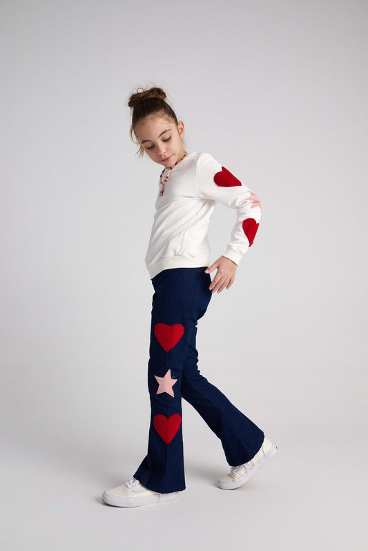TWO IN A CASTLE EMBRIODERED DENIM FLARE PANTS