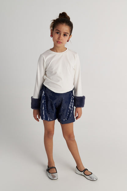 TWO IN A CASTLE MIDNIGHT MOON LONG SLEEVE TOP & DENIM SEQUINS SHORTS