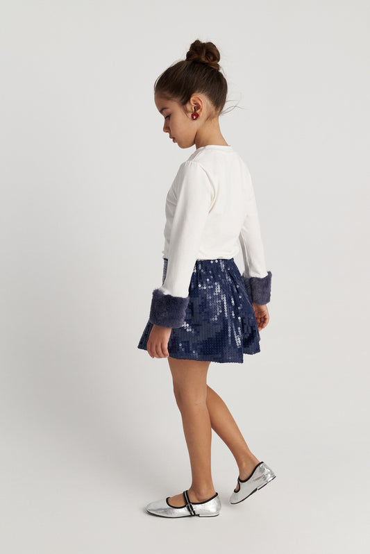 TWO IN A CASTLE MIDNIGHT MOON LONG SLEEVE TOP & DENIM SEQUINS SHORTS