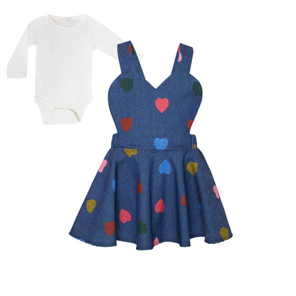 TWO IN A CASTLE SET HEARTS SHAPE DUNGAREES DRESS & BODY