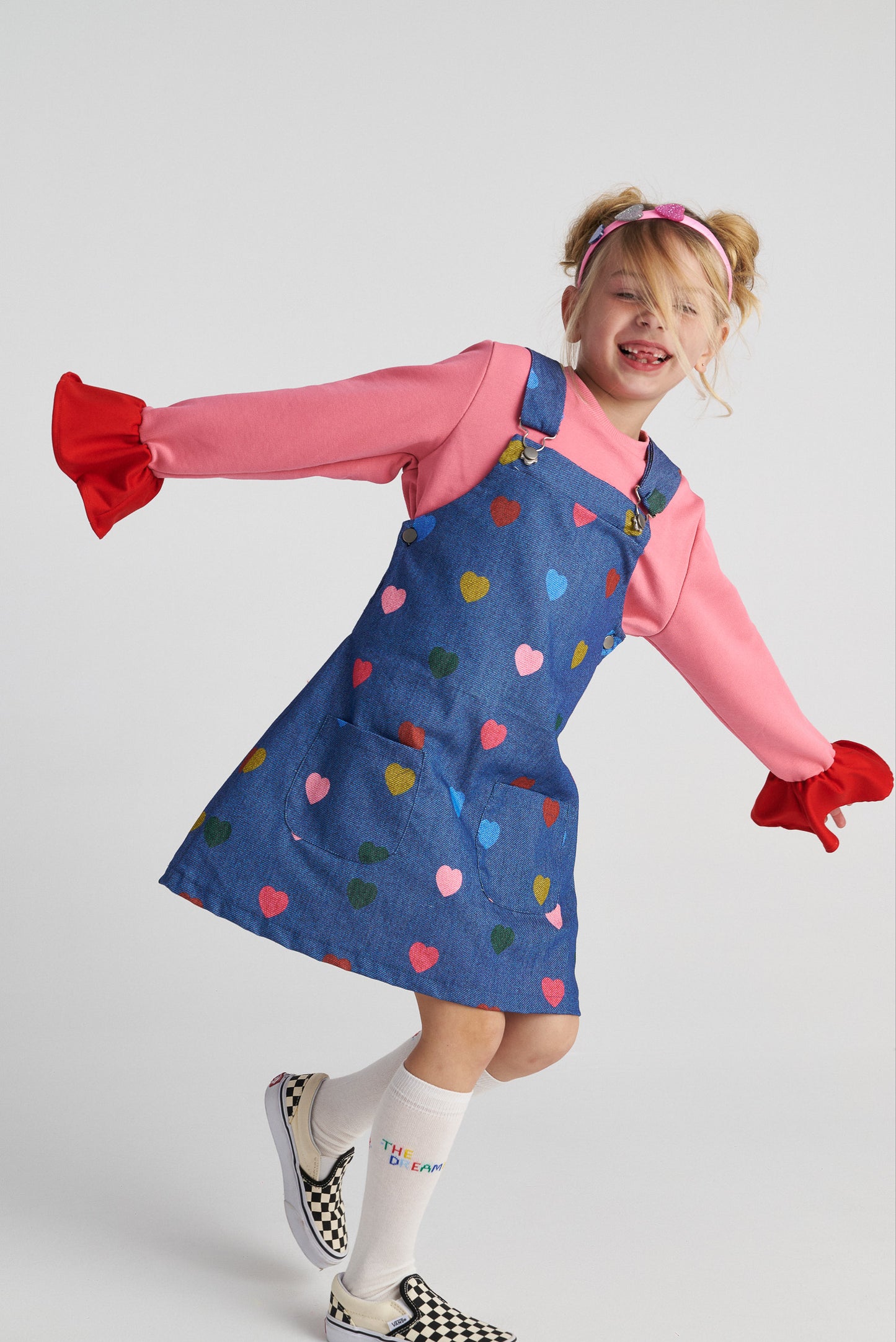 TWO IN A CASTLE ALLOVER HEARTS DUNGAREES DRESS