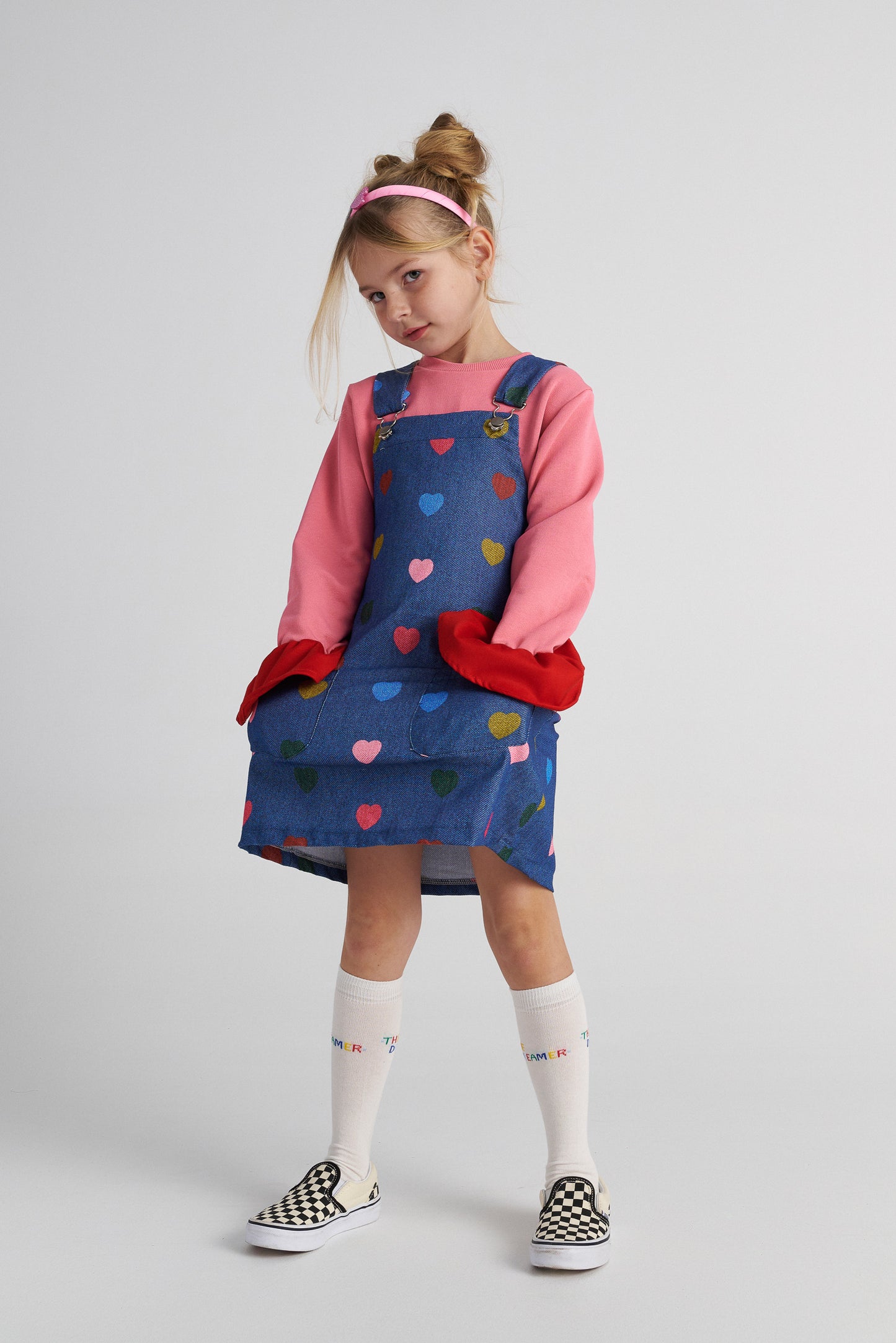 TWO IN A CASTLE ALLOVER HEARTS DUNGAREES DRESS