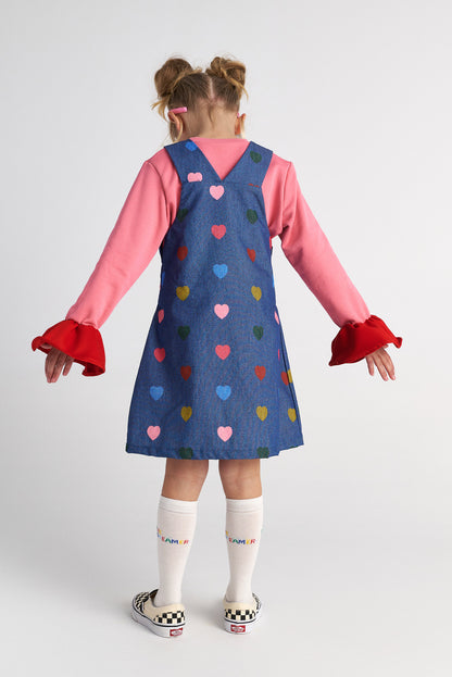 TWO IN A CASTLE ALLOVER HEARTS DUNGAREES DRESS