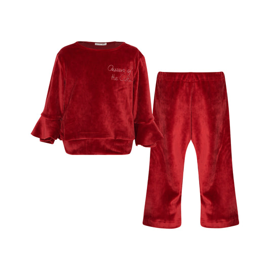 TWO IN A CASTLE CRIMSON VELVET BABY SET