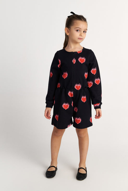 TWO IN A CASTLE FLAMING HEARTS ALLOVER PRINT PLAYSUIT