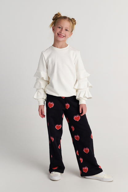 FLAMING HEARTS RUFFLES TOP & ALLOVER PRINT PANTS