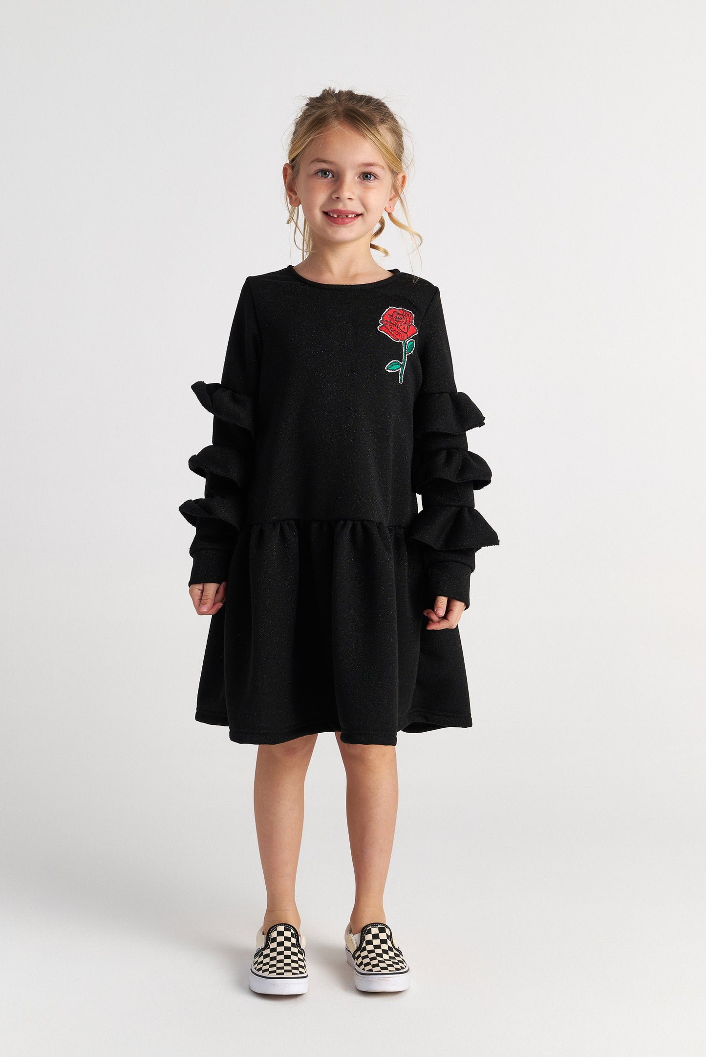 TWO IN A CASTLE SPARKLY ROSE RUFFLE SLEEVE DRESS