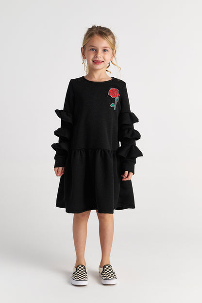 TWO IN A CASTLE SPARKLY ROSE RUFFLE SLEEVE DRESS