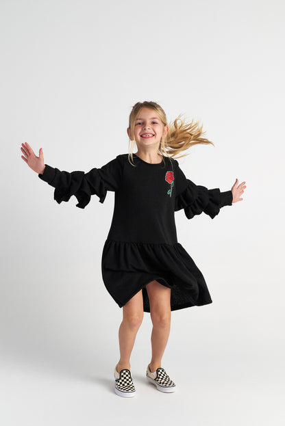 TWO IN A CASTLE SPARKLY ROSE RUFFLE SLEEVE DRESS