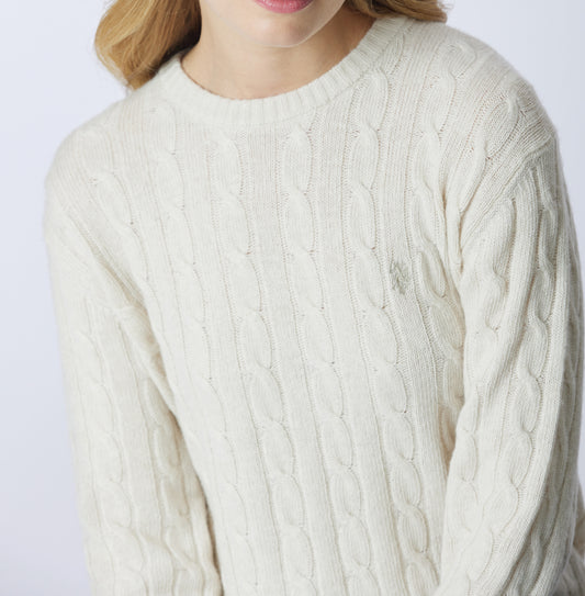 U.S POLO WOMAN WOOL BLEND CREW NECK SWEATER WITH CABLE KNIT