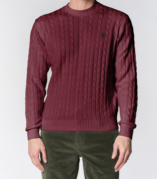 U.S POLO ASSN MAN CREW NECK CABLE KNIT SWEATER IN COTTON & CASHMERE