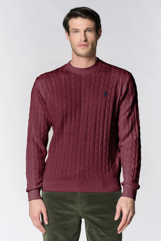 U.S POLO ASSN MAN CREW NECK CABLE KNIT SWEATER IN COTTON & CASHMERE