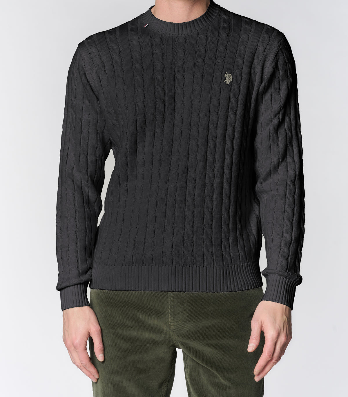 U.S POLO ASSN MAN CREW NECK CABLE KNIT SWEATER IN COTTON & CASHMERE