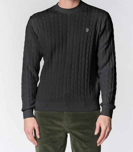 U.S POLO ASSN MAN CREW NECK CABLE KNIT SWEATER IN COTTON & CASHMERE