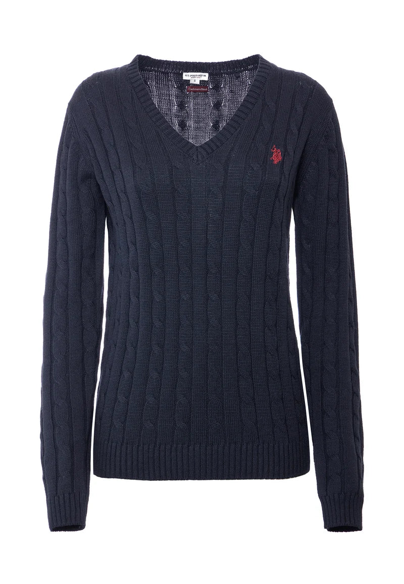 U.S POLO ASSN WOMAN COTTON-CASHMERE CABLE KNIT SWEATER