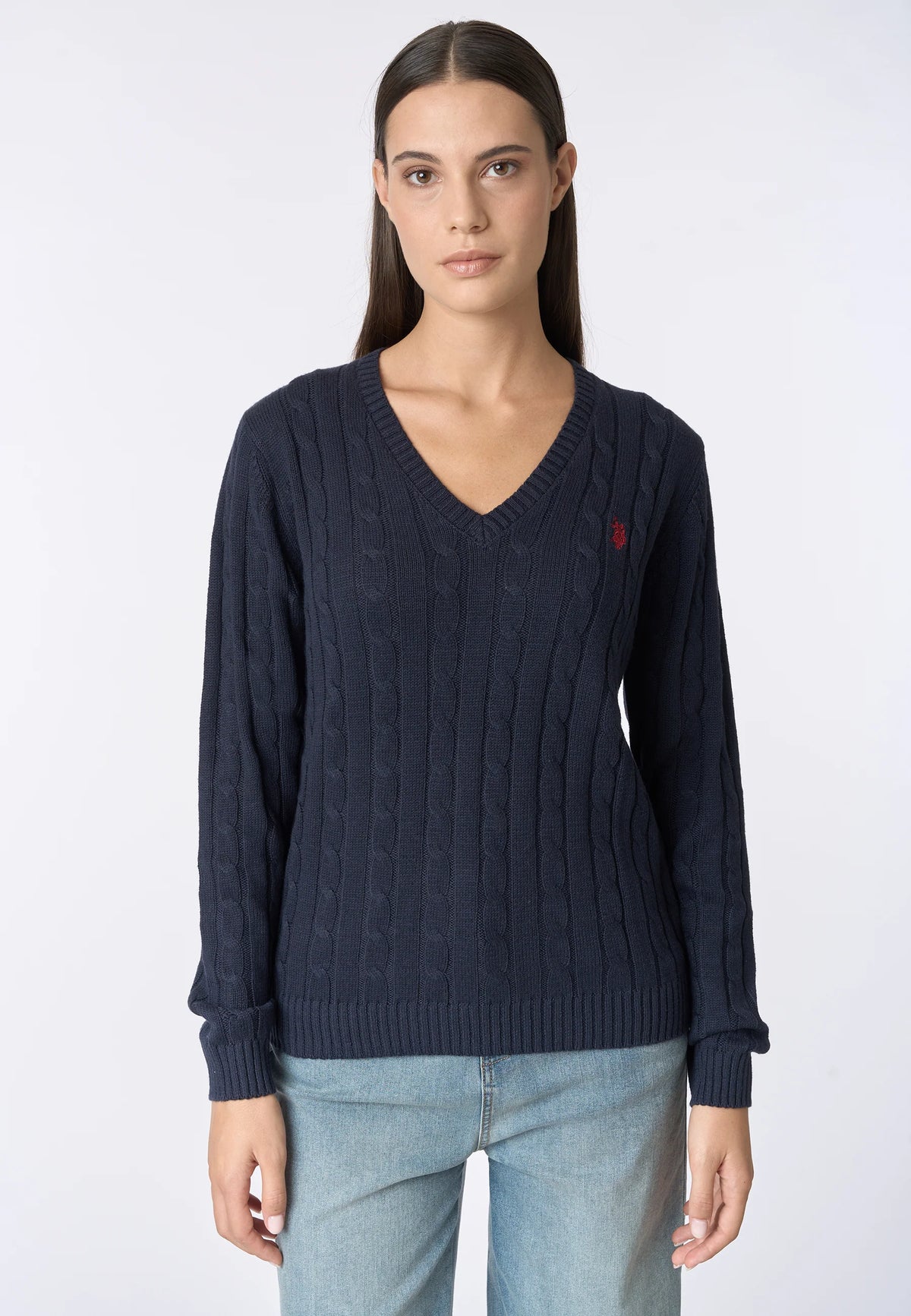 U.S POLO ASSN WOMAN COTTON-CASHMERE CABLE KNIT SWEATER