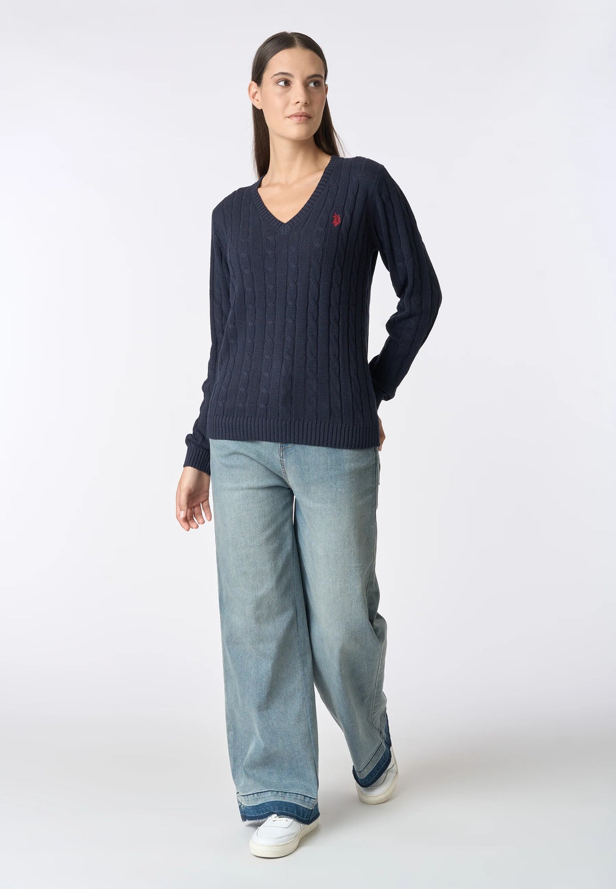 U.S POLO ASSN WOMAN COTTON-CASHMERE CABLE KNIT SWEATER