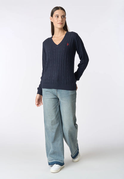 U.S POLO ASSN WOMAN COTTON-CASHMERE CABLE KNIT SWEATER
