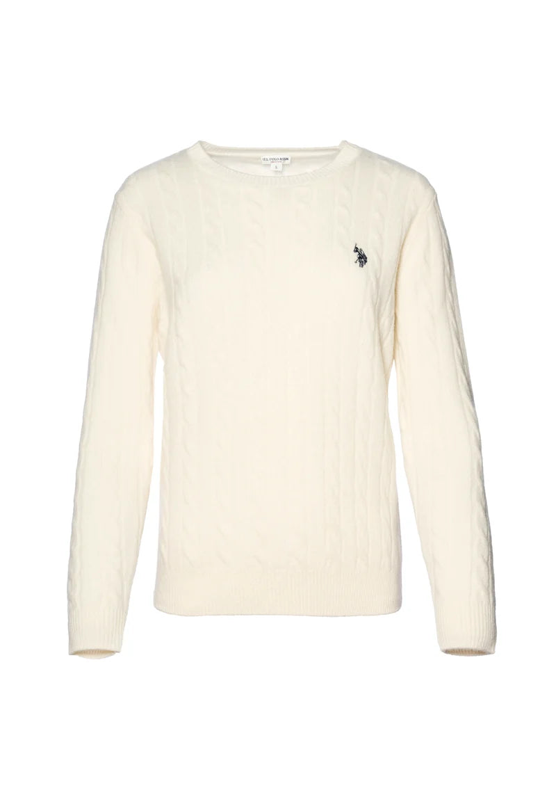 U.S POLO ASSN WOMAN CREW NECK WOOL CABLE KNIT SWEATER