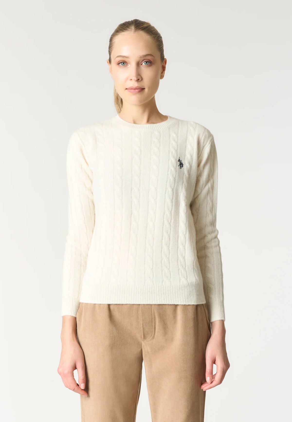 U.S POLO ASSN WOMAN CREW NECK WOOL CABLE KNIT SWEATER