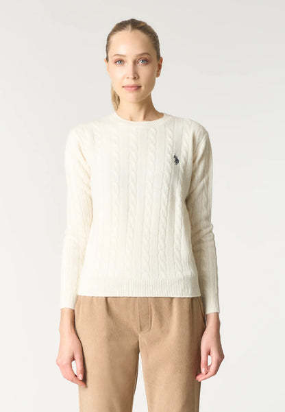 U.S POLO ASSN WOMAN CREW NECK WOOL CABLE KNIT SWEATER
