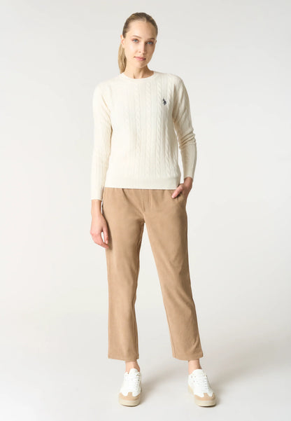 U.S POLO ASSN WOMAN CREW NECK WOOL CABLE KNIT SWEATER