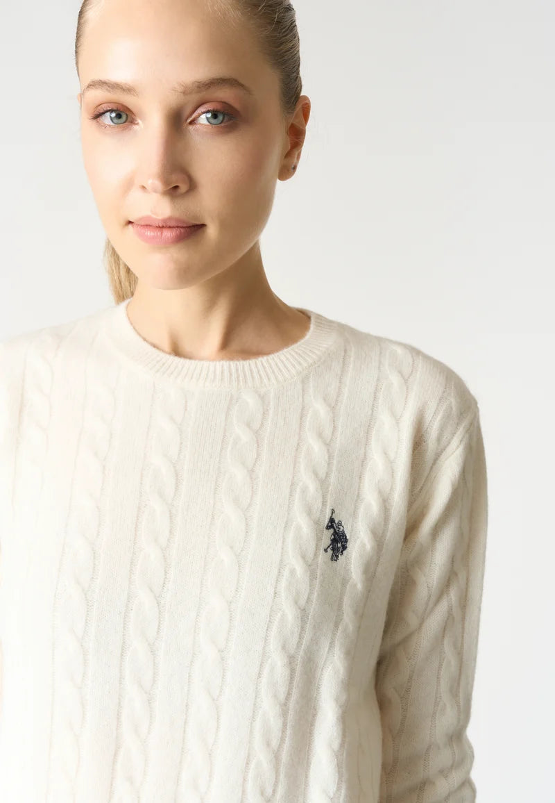 U.S POLO ASSN WOMAN CREW NECK WOOL CABLE KNIT SWEATER