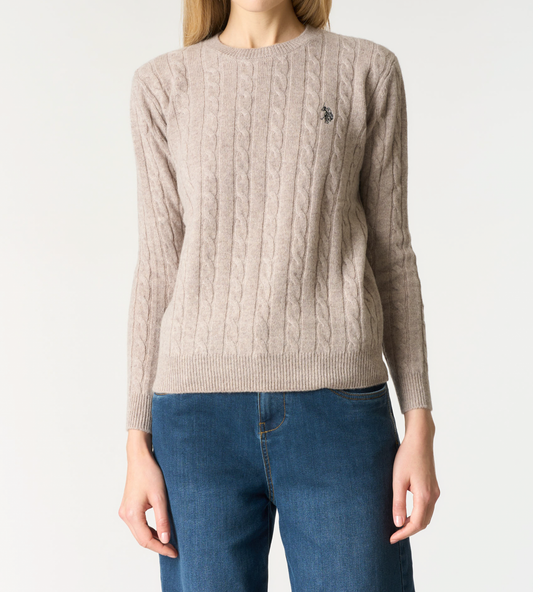 U.S POLO ASSN WOMAN CREW NECK WOOL CABLE KNIT SWEATER