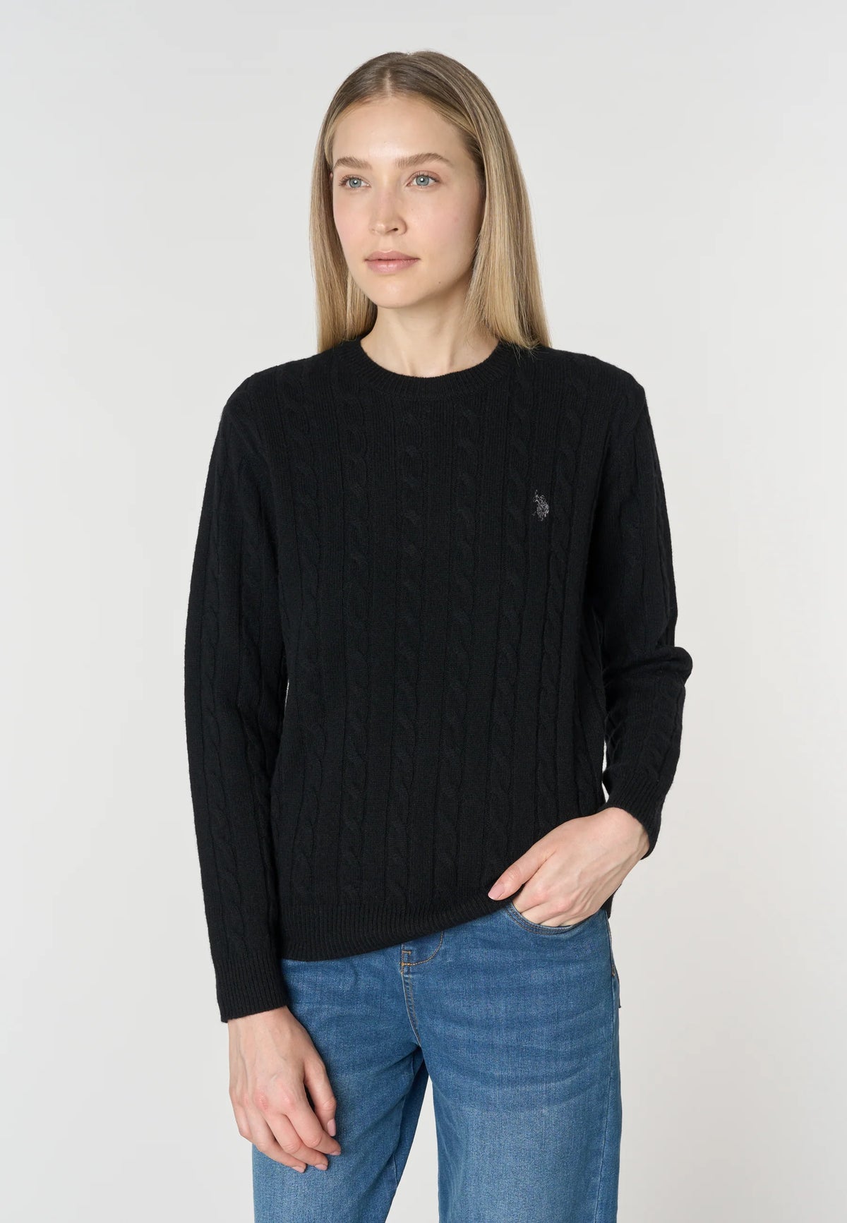 U.S POLO ASSN WOMAN CREW NECK WOOL CABLE KNIT SWEATER