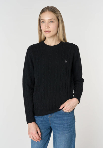 U.S POLO ASSN WOMAN CREW NECK WOOL CABLE KNIT SWEATER