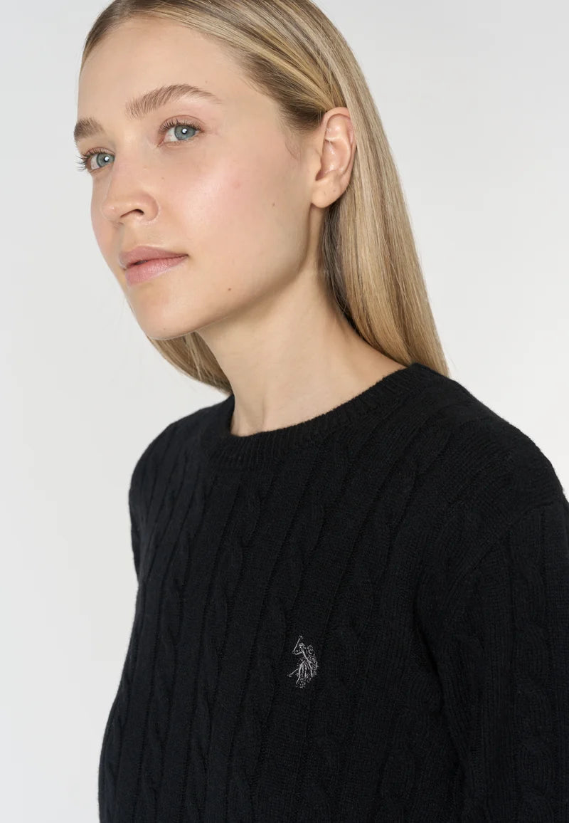 U.S POLO ASSN WOMAN CREW NECK WOOL CABLE KNIT SWEATER