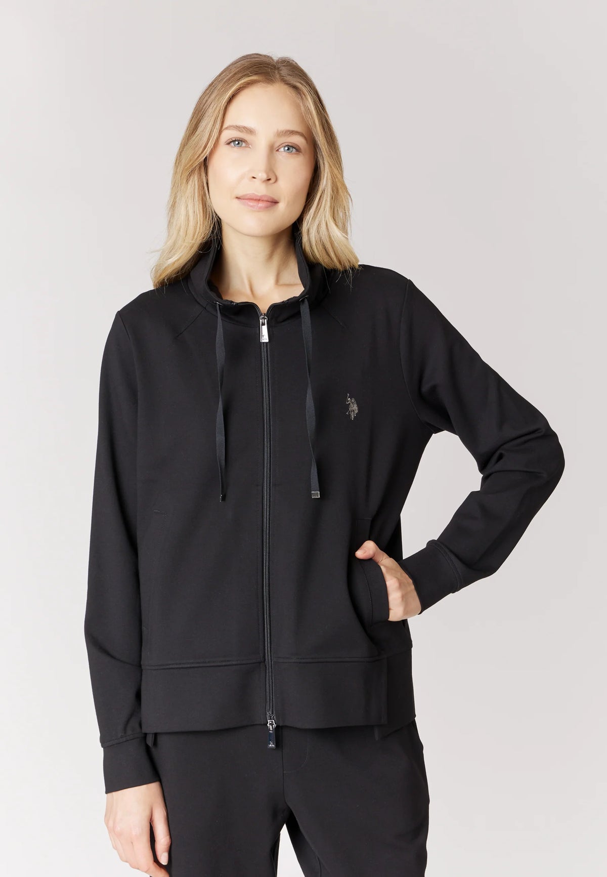 U.S POLO ASSN WOMAN FULL-ZIP SWEATSHIRT IN MILANESE STITCH WITH DRAWSTRING