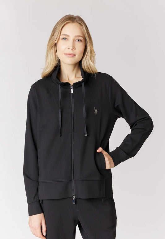 U.S POLO ASSN WOMAN FULL-ZIP SWEATSHIRT IN MILANESE STITCH WITH DRAWSTRING
