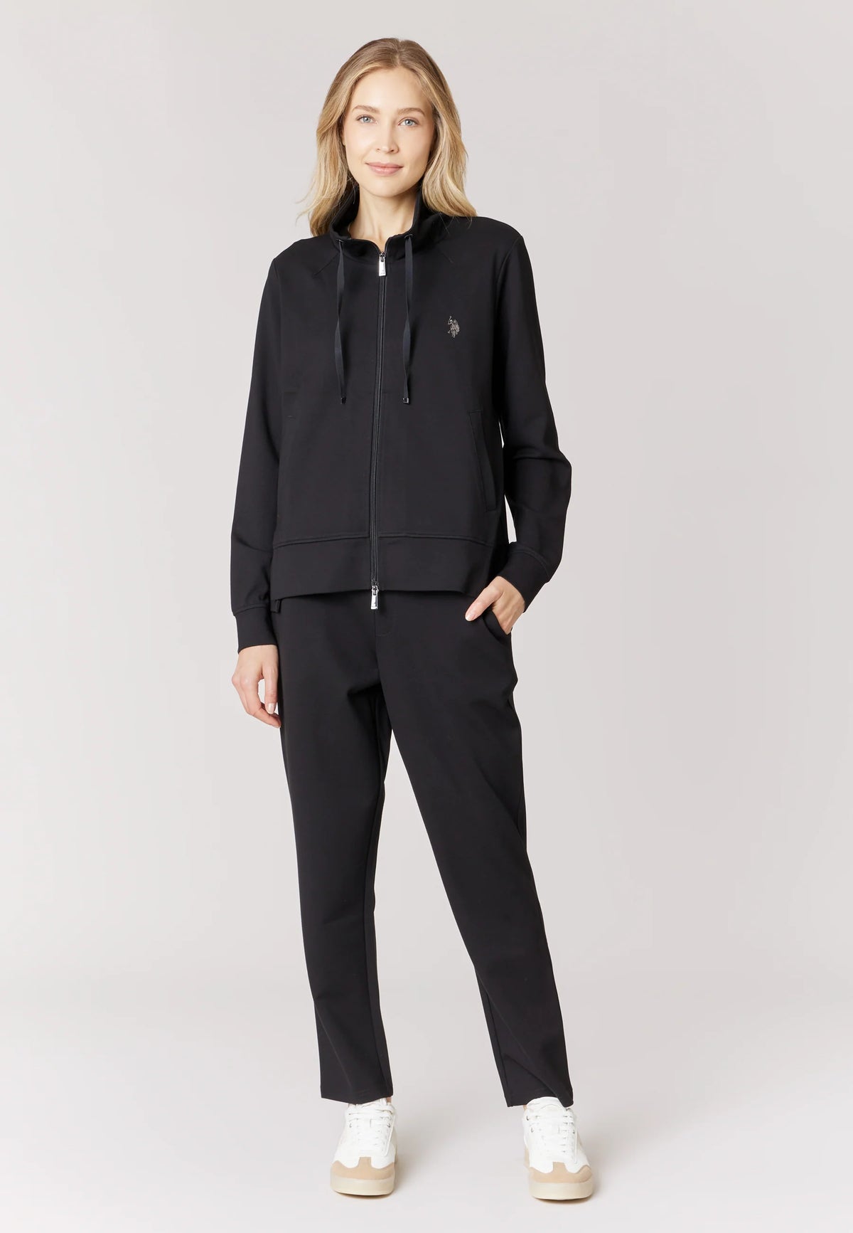 U.S POLO ASSN WOMAN FULL-ZIP SWEATSHIRT IN MILANESE STITCH WITH DRAWSTRING