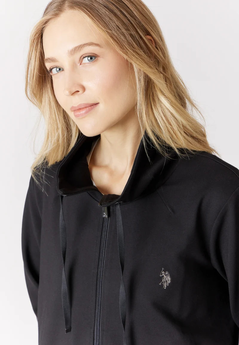 U.S POLO ASSN WOMAN FULL-ZIP SWEATSHIRT IN MILANESE STITCH WITH DRAWSTRING