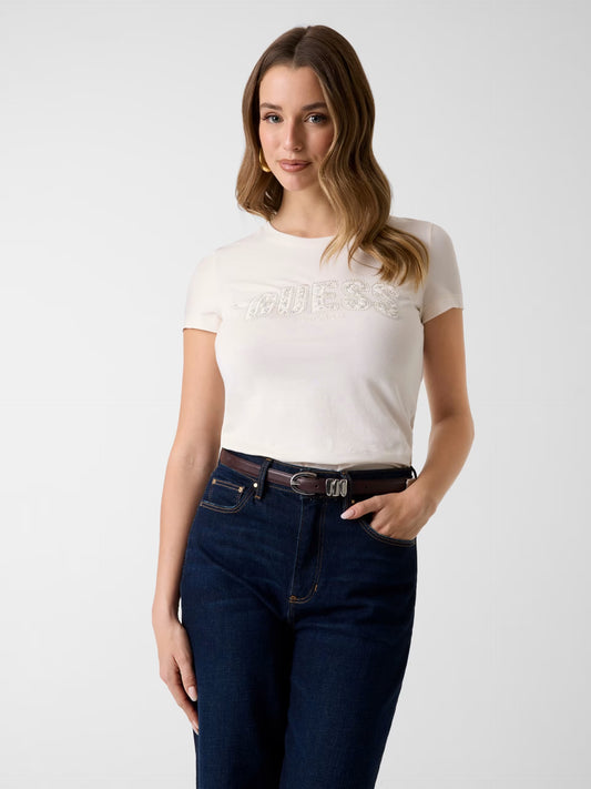 GUESS WOMAN LOGO LACE T SHIRT
