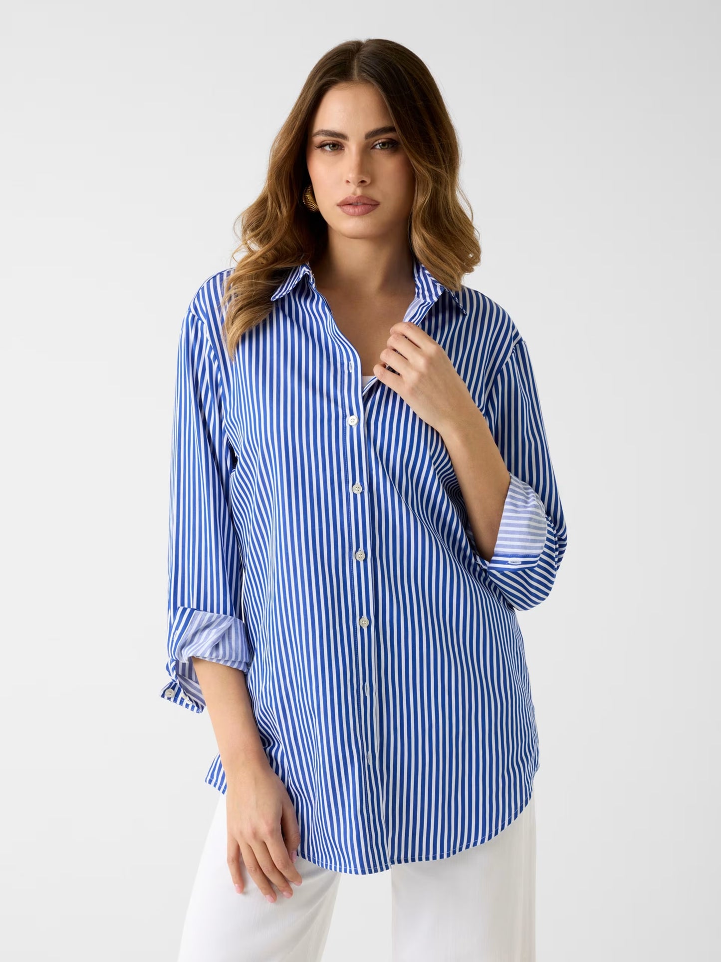 GUESS WOMAN TECLA OVERSIZED STRIPED SHIRT