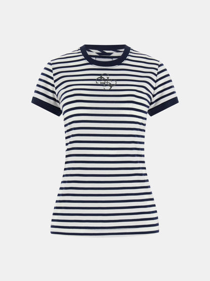 GUESS WOMAN STRIPED MINI 4G LOGO T SHIRT