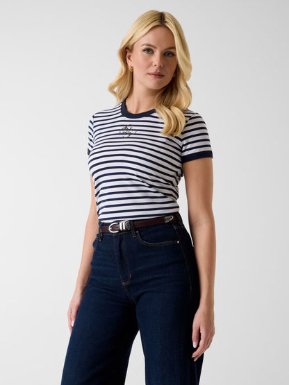 GUESS WOMAN STRIPED MINI 4G LOGO T SHIRT