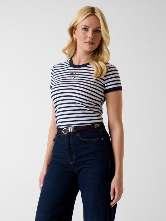 GUESS WOMAN STRIPED MINI 4G LOGO T SHIRT