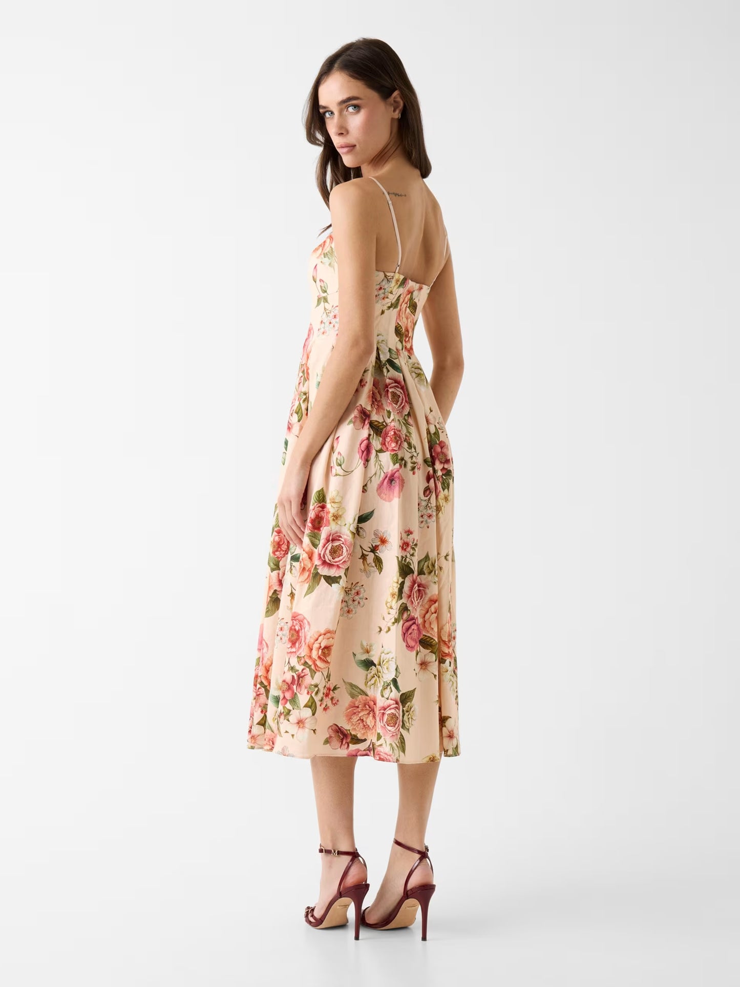 GUESS WOMAN BRIA LINEN FLORAL MIDI DRESS