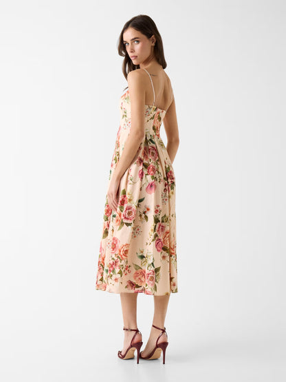 GUESS WOMAN BRIA LINEN FLORAL MIDI DRESS