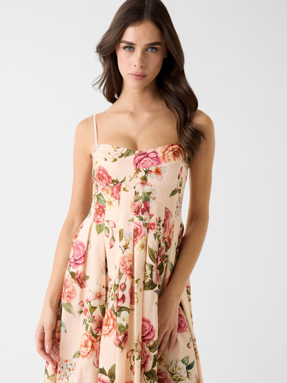 GUESS WOMAN BRIA LINEN FLORAL MIDI DRESS